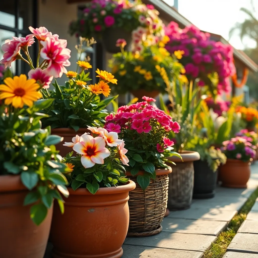 Kompozycje kwiatowe w donicach na zewnątrz
